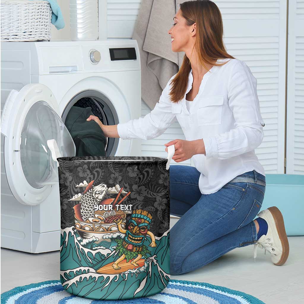 Personalized Japanese Koi Fish Ramen Laundry Basket Tiki Surfing Wagara Hibiscus Pattern - Wonder Print Shop