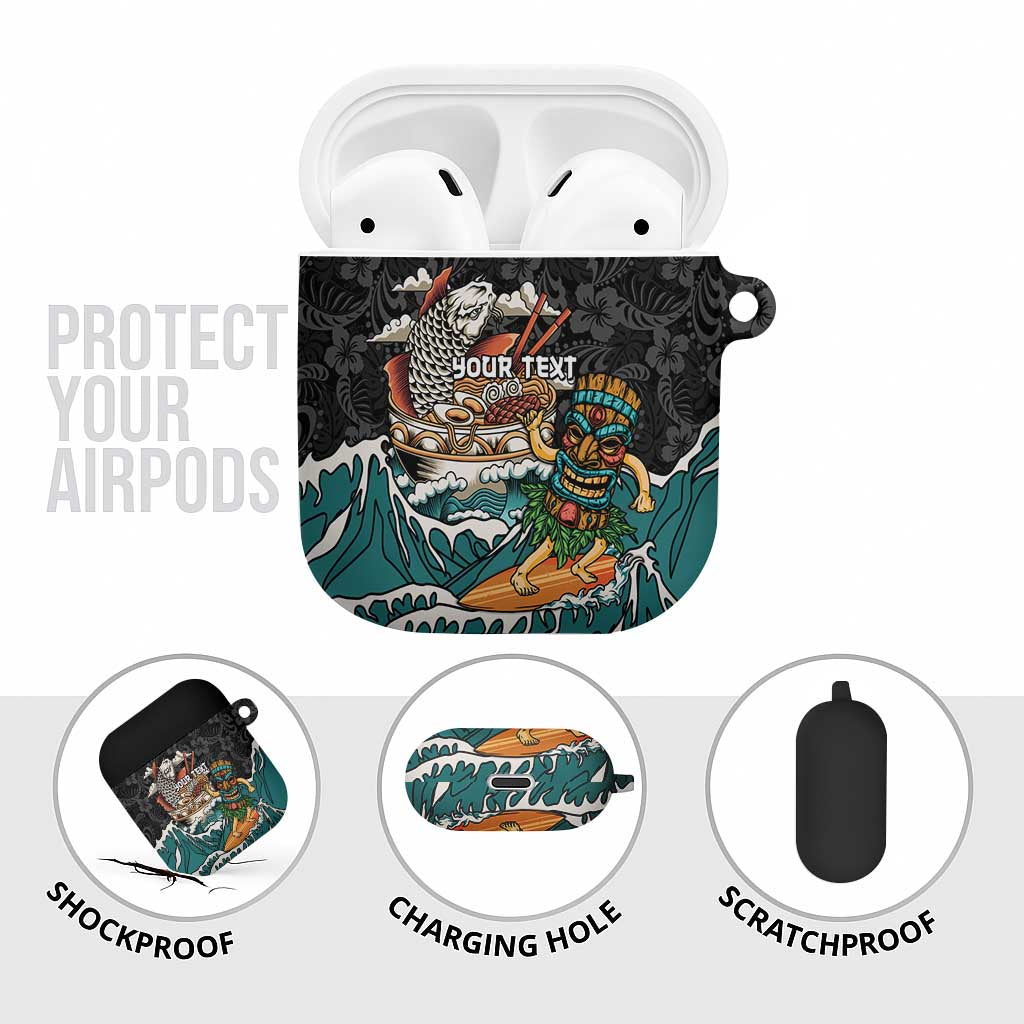 Personalized Japanese Koi Fish Ramen AirPods Case Tiki Surfing Wagara Hibiscus Pattern - Wonder Print Shop