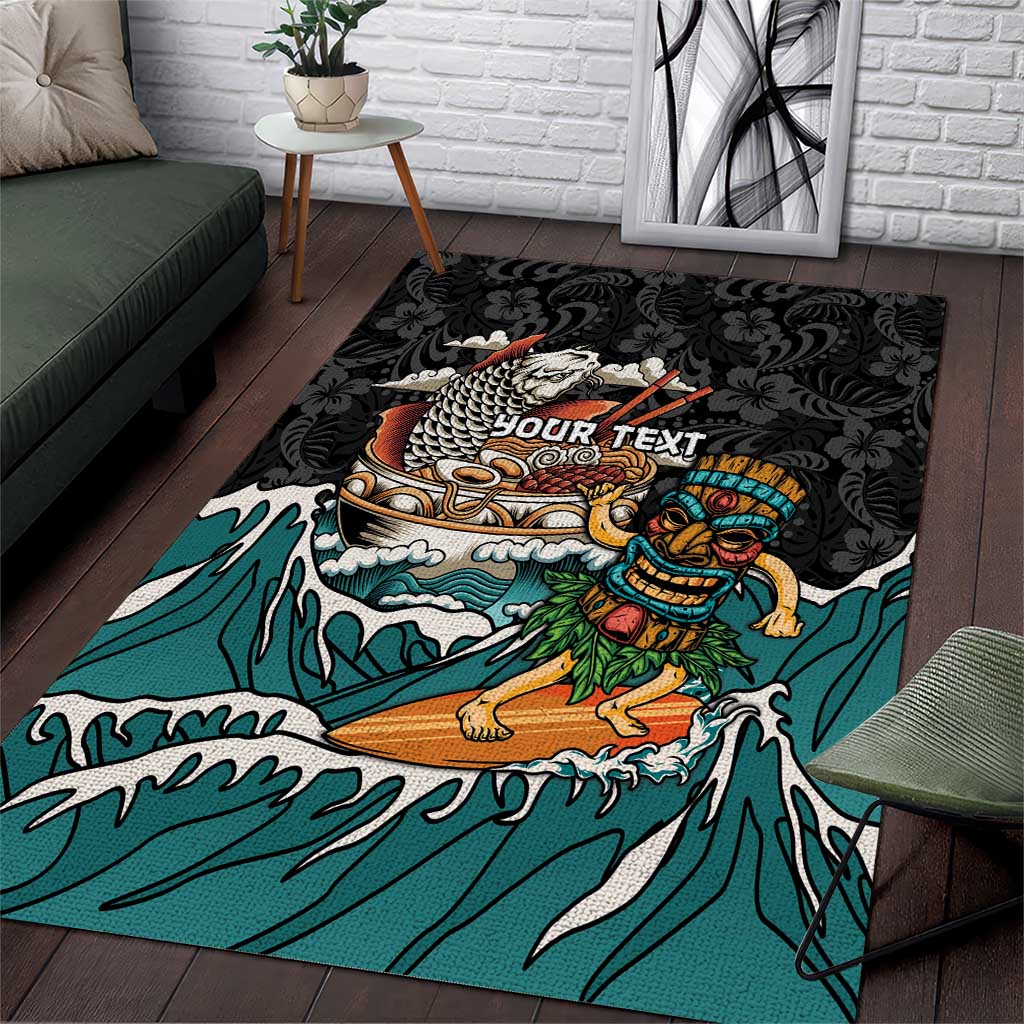 Personalized Japanese Koi Fish Ramen Area Rug Tiki Surfing Wagara Hibiscus Pattern - Wonder Print Shop