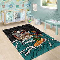 Personalized Japanese Koi Fish Ramen Area Rug Tiki Surfing Wagara Hibiscus Pattern - Wonder Print Shop