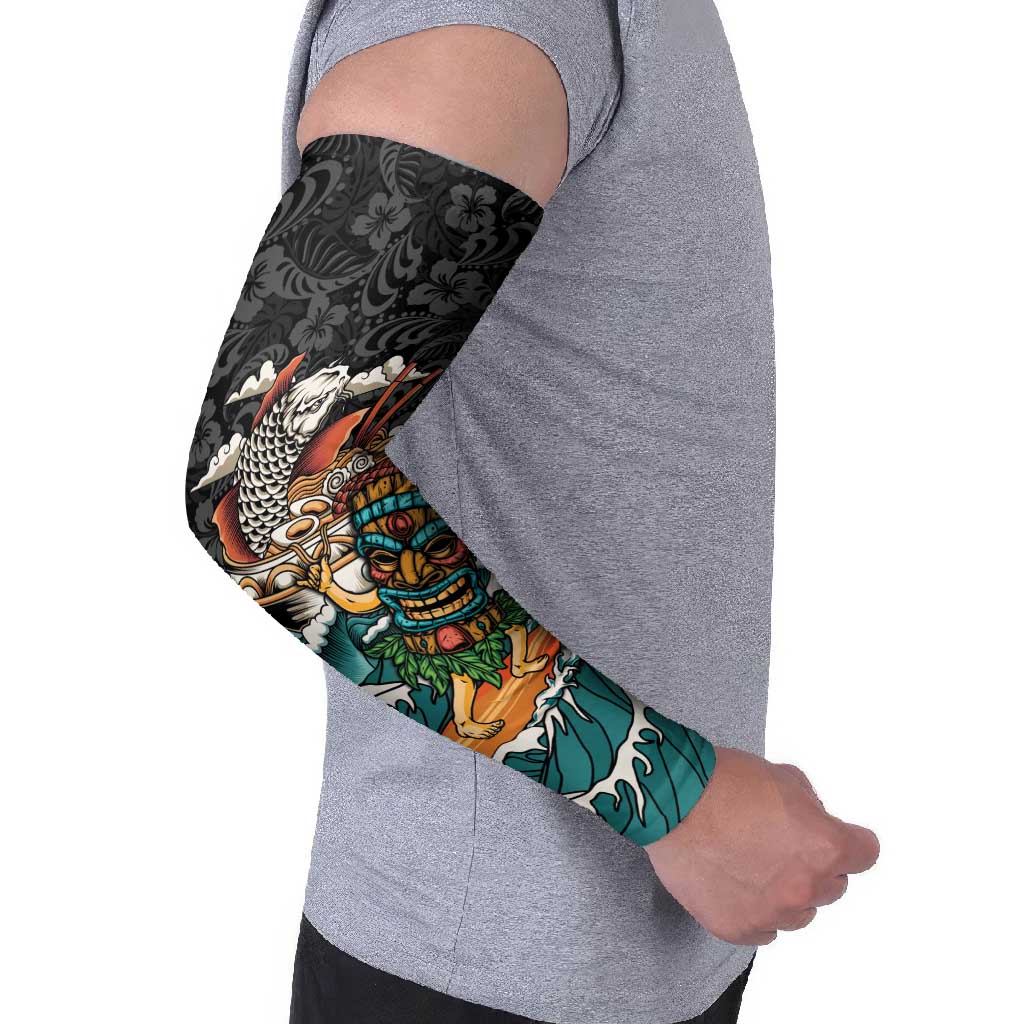 Personalized Japanese Koi Fish Ramen Arm Sleeves Tiki Surfing Wagara Hibiscus Pattern - Wonder Print Shop