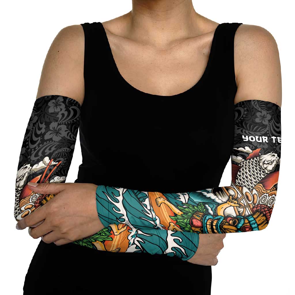 Personalized Japanese Koi Fish Ramen Arm Sleeves Tiki Surfing Wagara Hibiscus Pattern - Wonder Print Shop