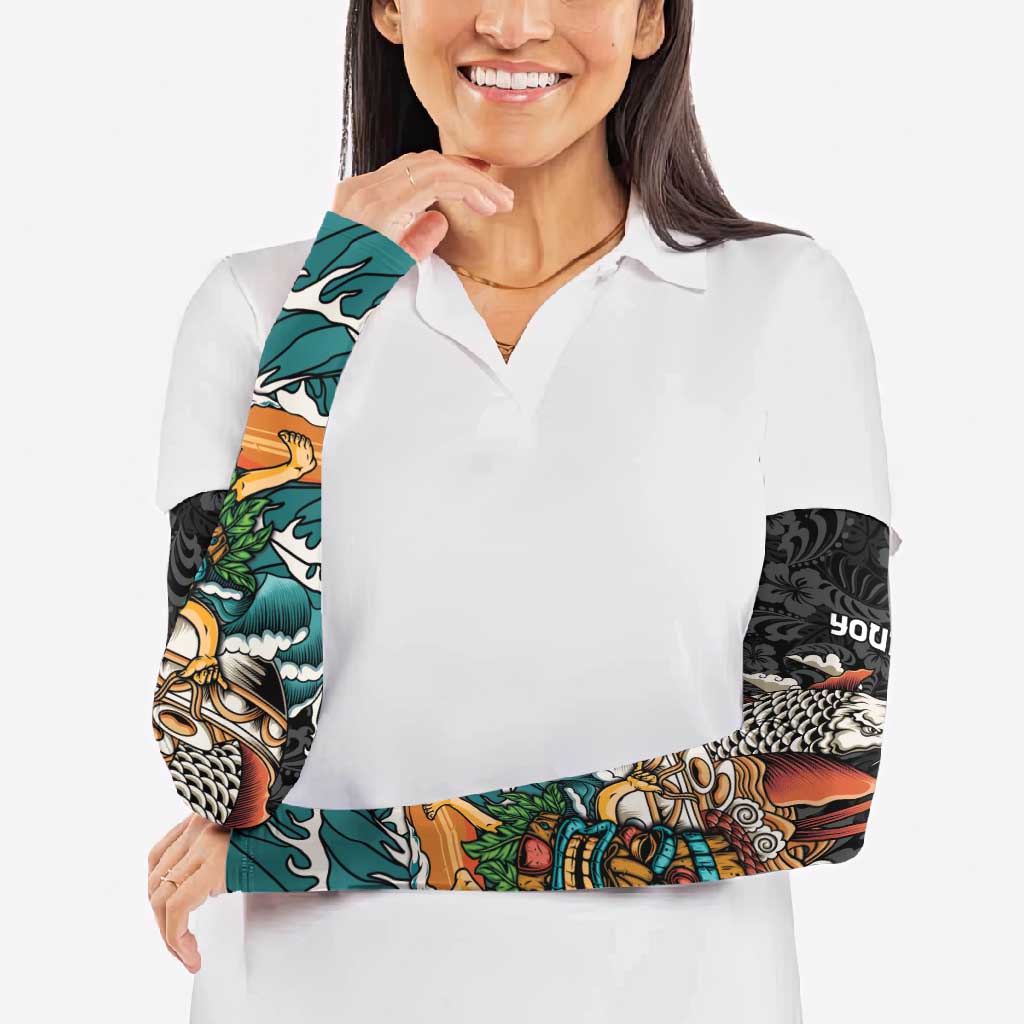 Personalized Japanese Koi Fish Ramen Arm Sleeves Tiki Surfing Wagara Hibiscus Pattern - Wonder Print Shop