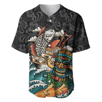 Personalized Japanese Koi Fish Ramen Baseball Jersey Tiki Surfing Wagara Hibiscus Pattern - Wonder Print Shop