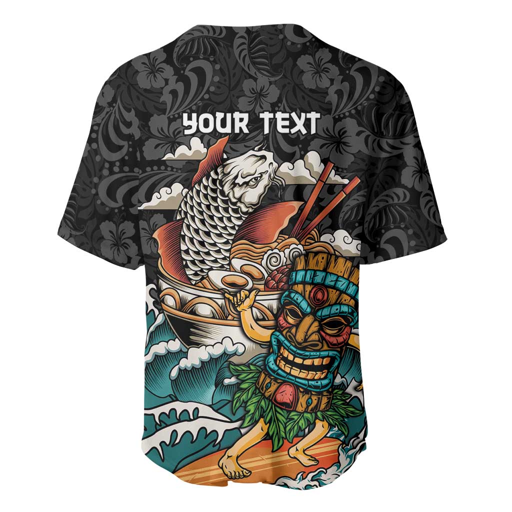 Personalized Japanese Koi Fish Ramen Baseball Jersey Tiki Surfing Wagara Hibiscus Pattern - Wonder Print Shop
