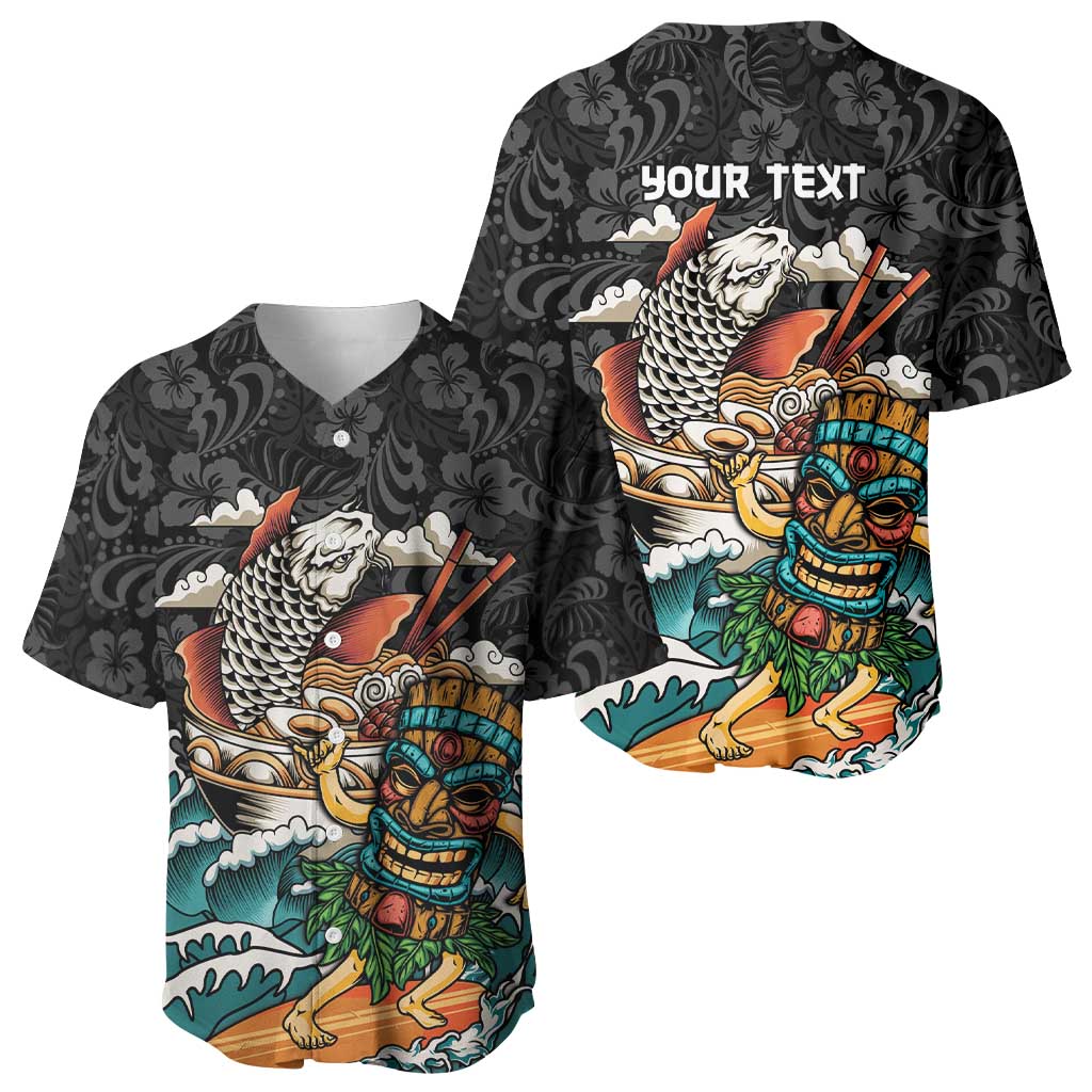 Personalized Japanese Koi Fish Ramen Baseball Jersey Tiki Surfing Wagara Hibiscus Pattern - Wonder Print Shop