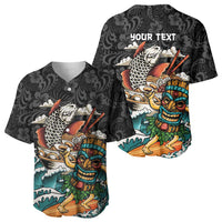 Personalized Japanese Koi Fish Ramen Baseball Jersey Tiki Surfing Wagara Hibiscus Pattern - Wonder Print Shop