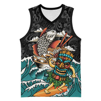 Personalized Japanese Koi Fish Ramen Basketball Jersey Tiki Surfing Wagara Hibiscus Pattern - Wonder Print Shop