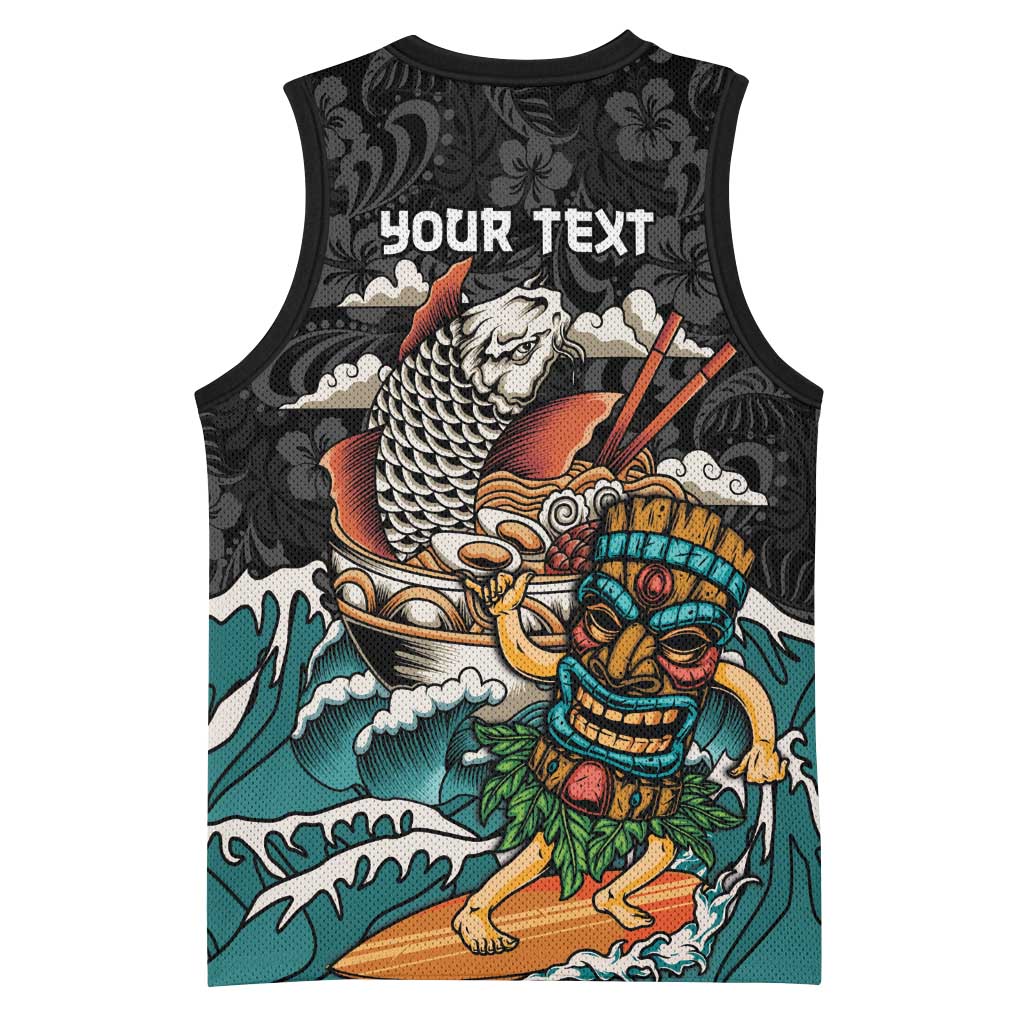 Personalized Japanese Koi Fish Ramen Basketball Jersey Tiki Surfing Wagara Hibiscus Pattern - Wonder Print Shop