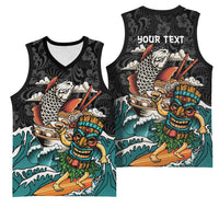 Personalized Japanese Koi Fish Ramen Basketball Jersey Tiki Surfing Wagara Hibiscus Pattern - Wonder Print Shop