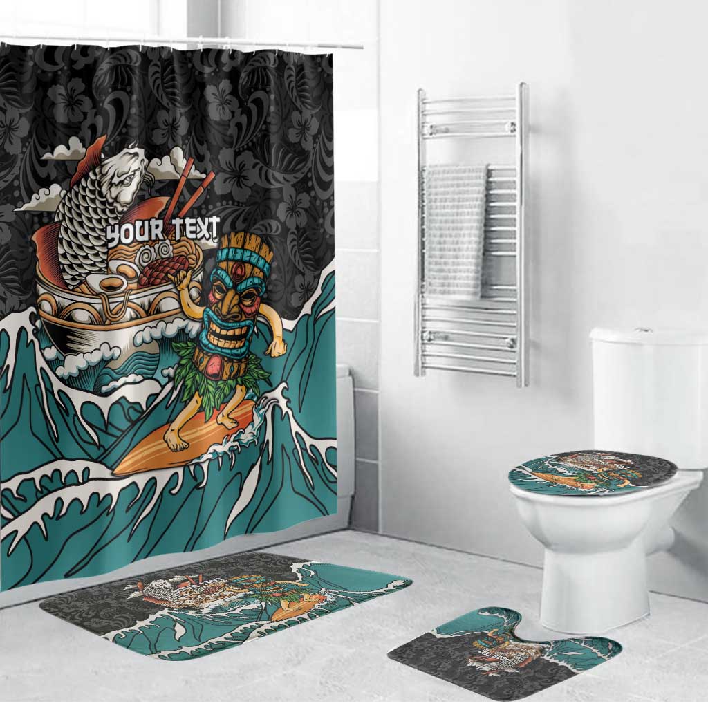 Personalized Japanese Koi Fish Ramen Bathroom Set Tiki Surfing Wagara Hibiscus Pattern - Wonder Print Shop