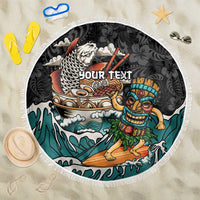 Personalized Japanese Koi Fish Ramen Beach Blanket Tiki Surfing Wagara Hibiscus Pattern - Wonder Print Shop