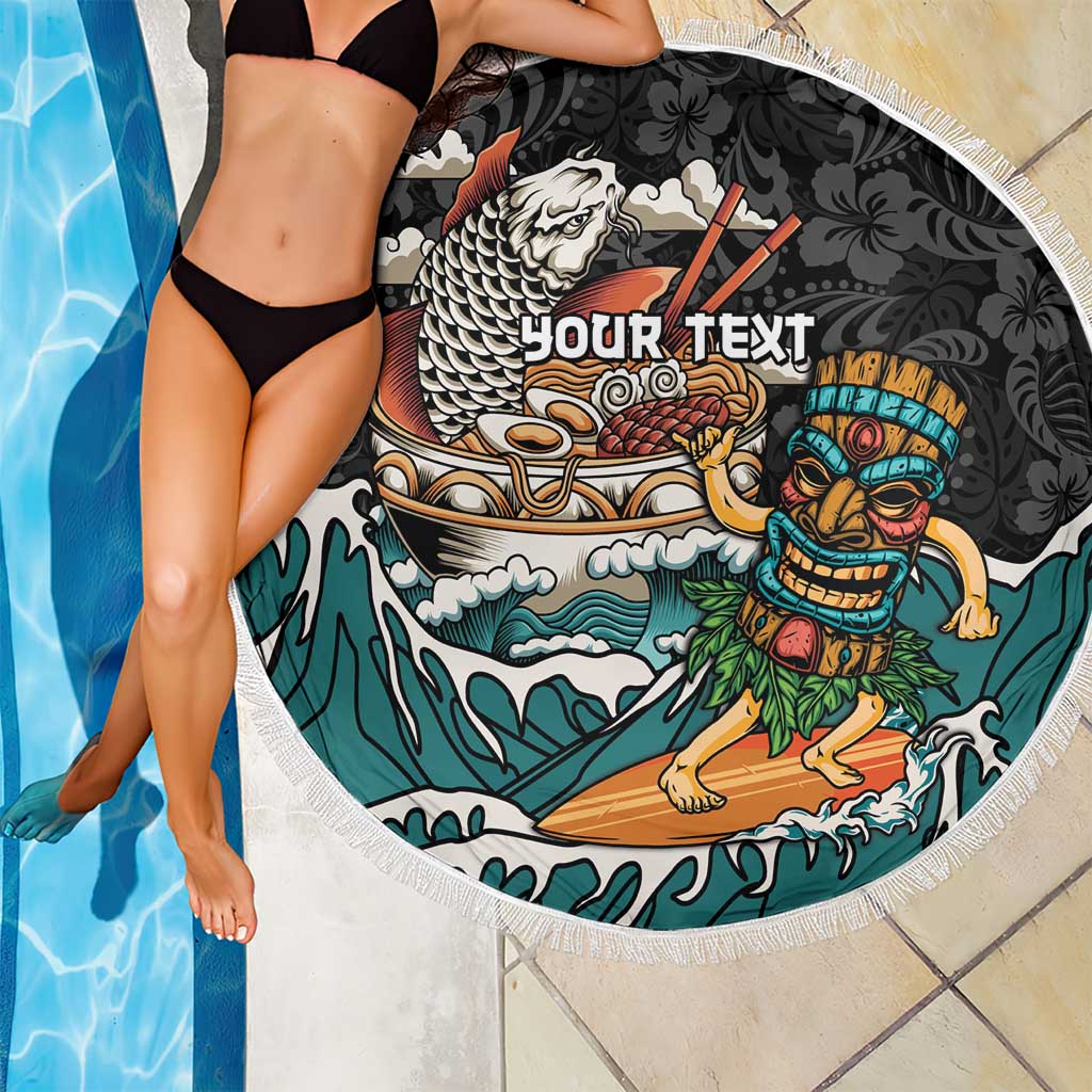 Personalized Japanese Koi Fish Ramen Beach Blanket Tiki Surfing Wagara Hibiscus Pattern - Wonder Print Shop
