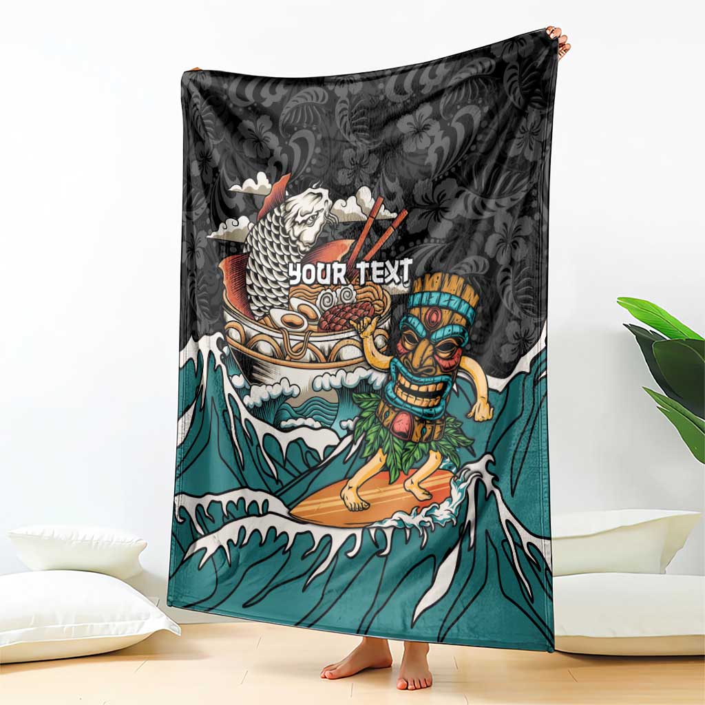 Personalized Japanese Koi Fish Ramen Blanket Tiki Surfing Wagara Hibiscus Pattern - Wonder Print Shop