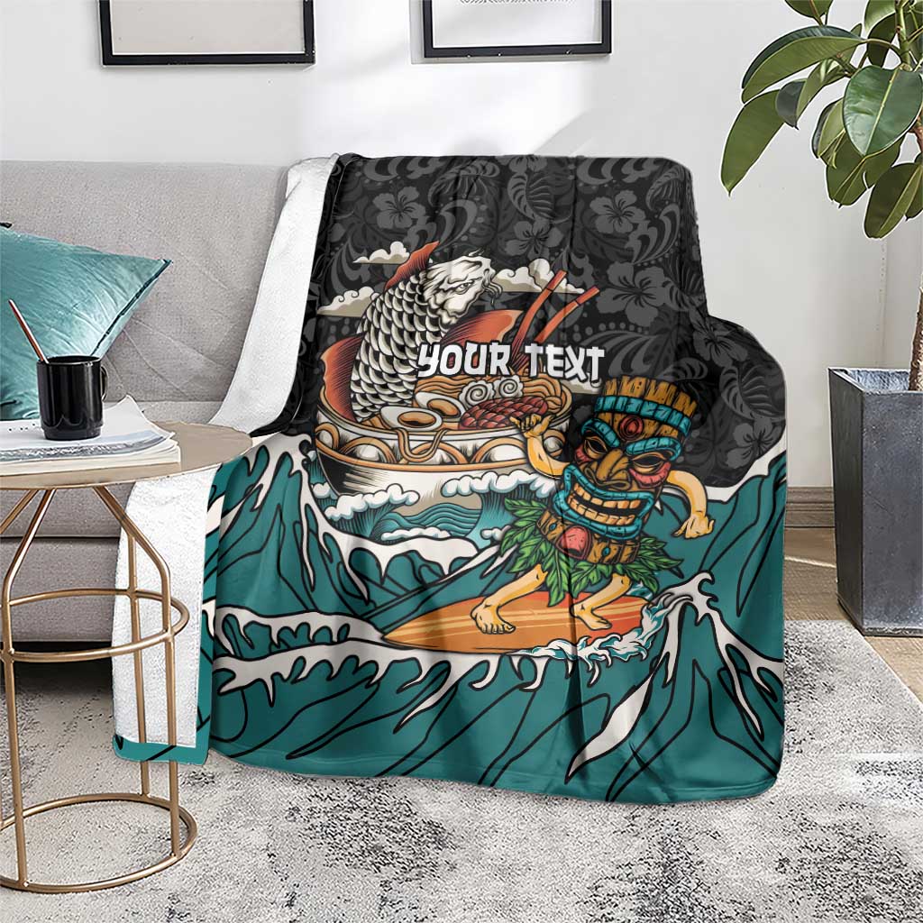 Personalized Japanese Koi Fish Ramen Blanket Tiki Surfing Wagara Hibiscus Pattern - Wonder Print Shop