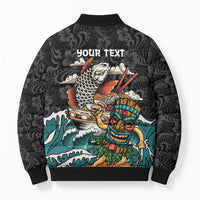 Personalized Japanese Koi Fish Ramen Bomber Puffer Jacket Tiki Surfing Wagara Hibiscus Pattern - Wonder Print Shop