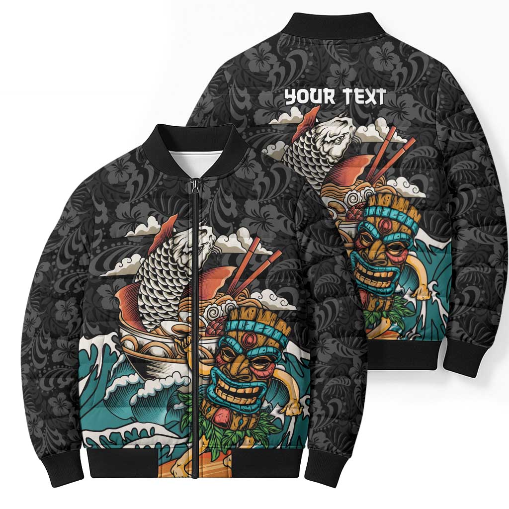 Personalized Japanese Koi Fish Ramen Bomber Puffer Jacket Tiki Surfing Wagara Hibiscus Pattern - Wonder Print Shop