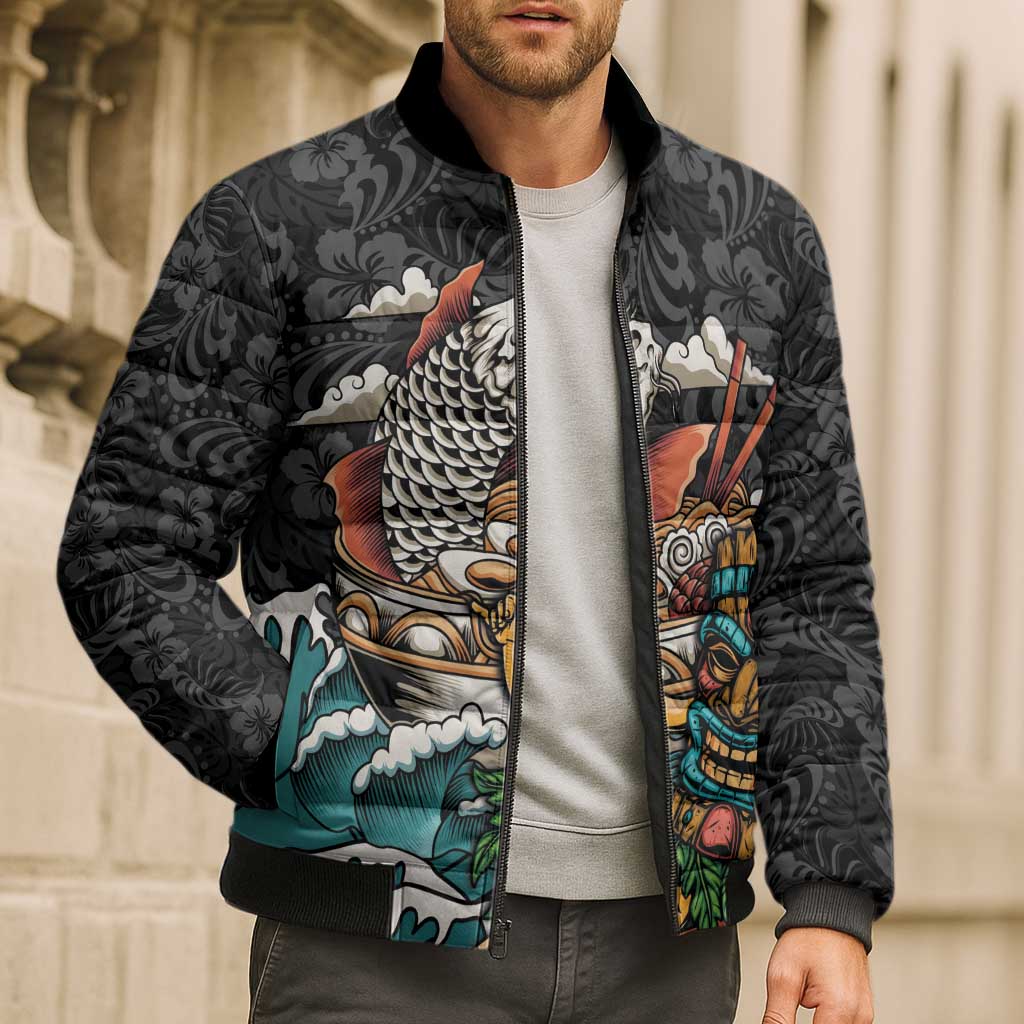 Personalized Japanese Koi Fish Ramen Bomber Puffer Jacket Tiki Surfing Wagara Hibiscus Pattern - Wonder Print Shop