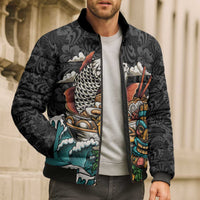 Personalized Japanese Koi Fish Ramen Bomber Puffer Jacket Tiki Surfing Wagara Hibiscus Pattern - Wonder Print Shop