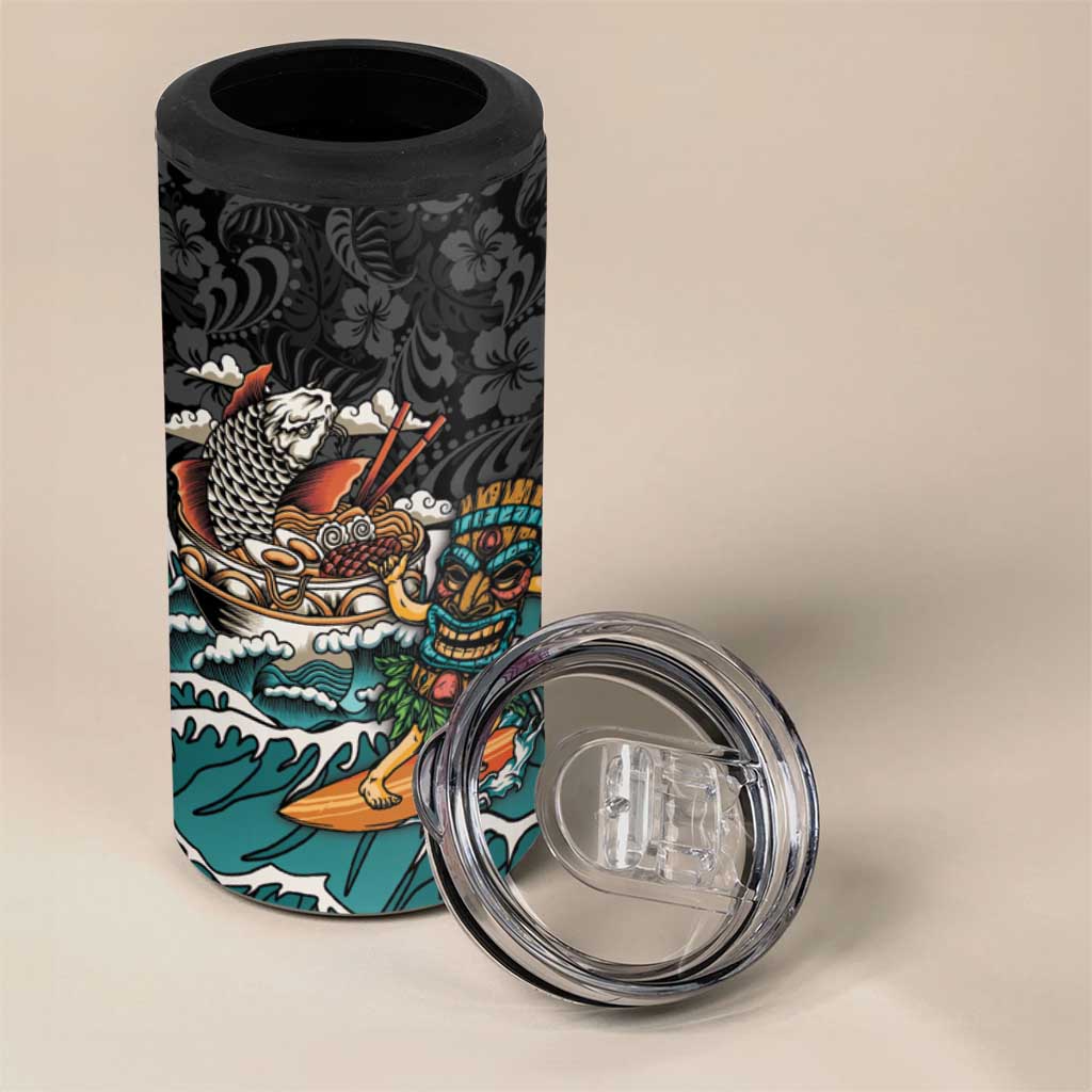 Personalized Japanese Koi Fish Ramen 4 in 1 Can Cooler Tumbler Tiki Surfing Wagara Hibiscus Pattern - Wonder Print Shop