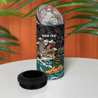 Personalized Japanese Koi Fish Ramen 4 in 1 Can Cooler Tumbler Tiki Surfing Wagara Hibiscus Pattern - Wonder Print Shop