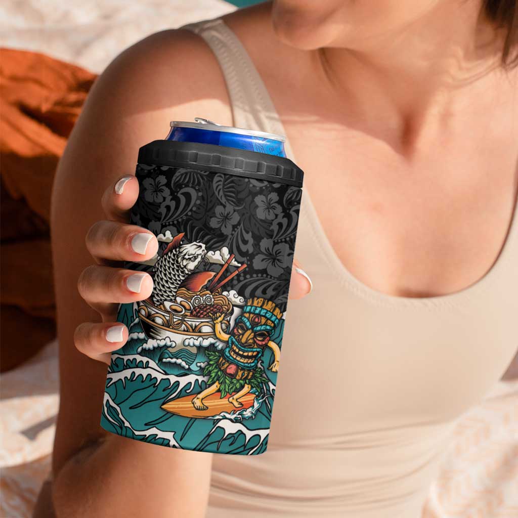Personalized Japanese Koi Fish Ramen 4 in 1 Can Cooler Tumbler Tiki Surfing Wagara Hibiscus Pattern - Wonder Print Shop
