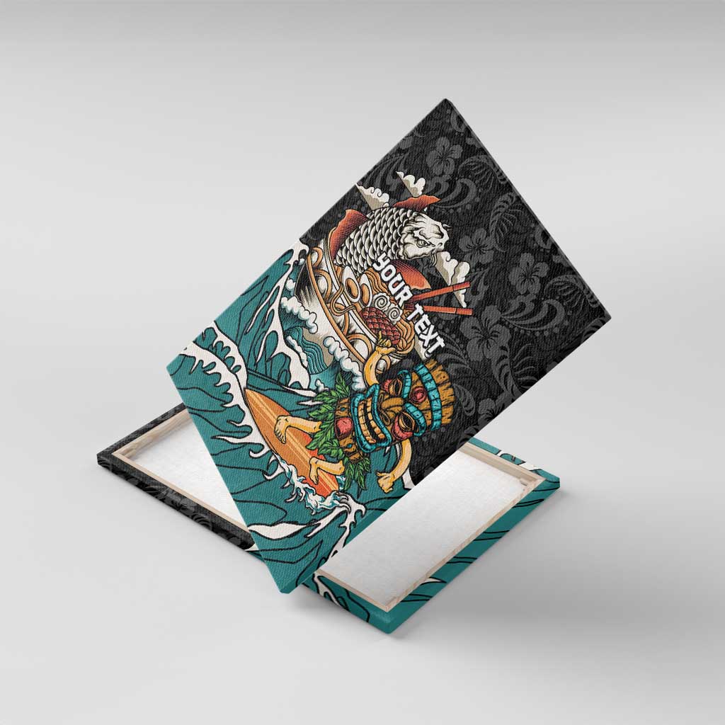 Personalized Japanese Koi Fish Ramen Canvas Wall Art Tiki Surfing Wagara Hibiscus Pattern - Wonder Print Shop