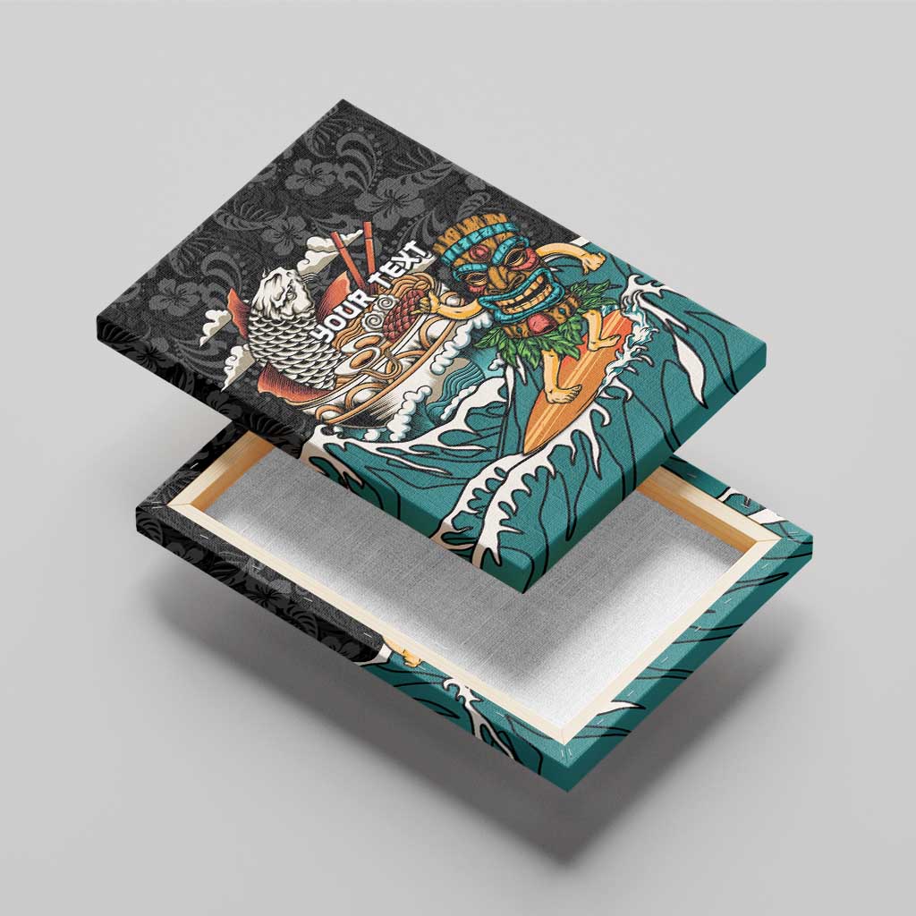 Personalized Japanese Koi Fish Ramen Canvas Wall Art Tiki Surfing Wagara Hibiscus Pattern - Wonder Print Shop