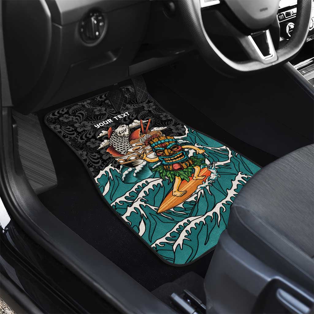 Personalized Japanese Koi Fish Ramen Car Mats Tiki Surfing Wagara Hibiscus Pattern - Wonder Print Shop