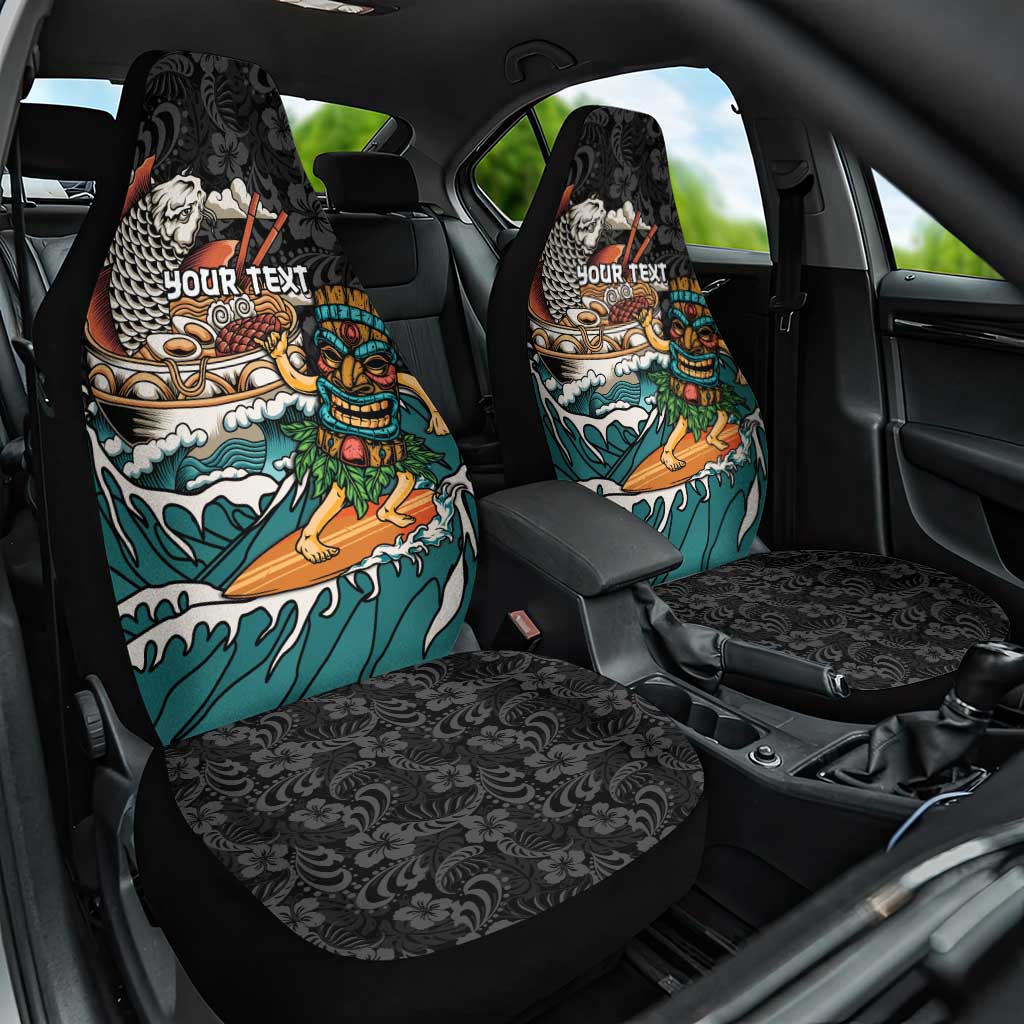 Personalized Japanese Koi Fish Ramen Car Seat Cover Tiki Surfing Wagara Hibiscus Pattern - Wonder Print Shop