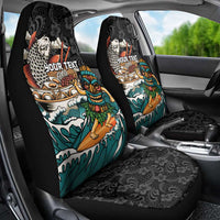 Personalized Japanese Koi Fish Ramen Car Seat Cover Tiki Surfing Wagara Hibiscus Pattern - Wonder Print Shop