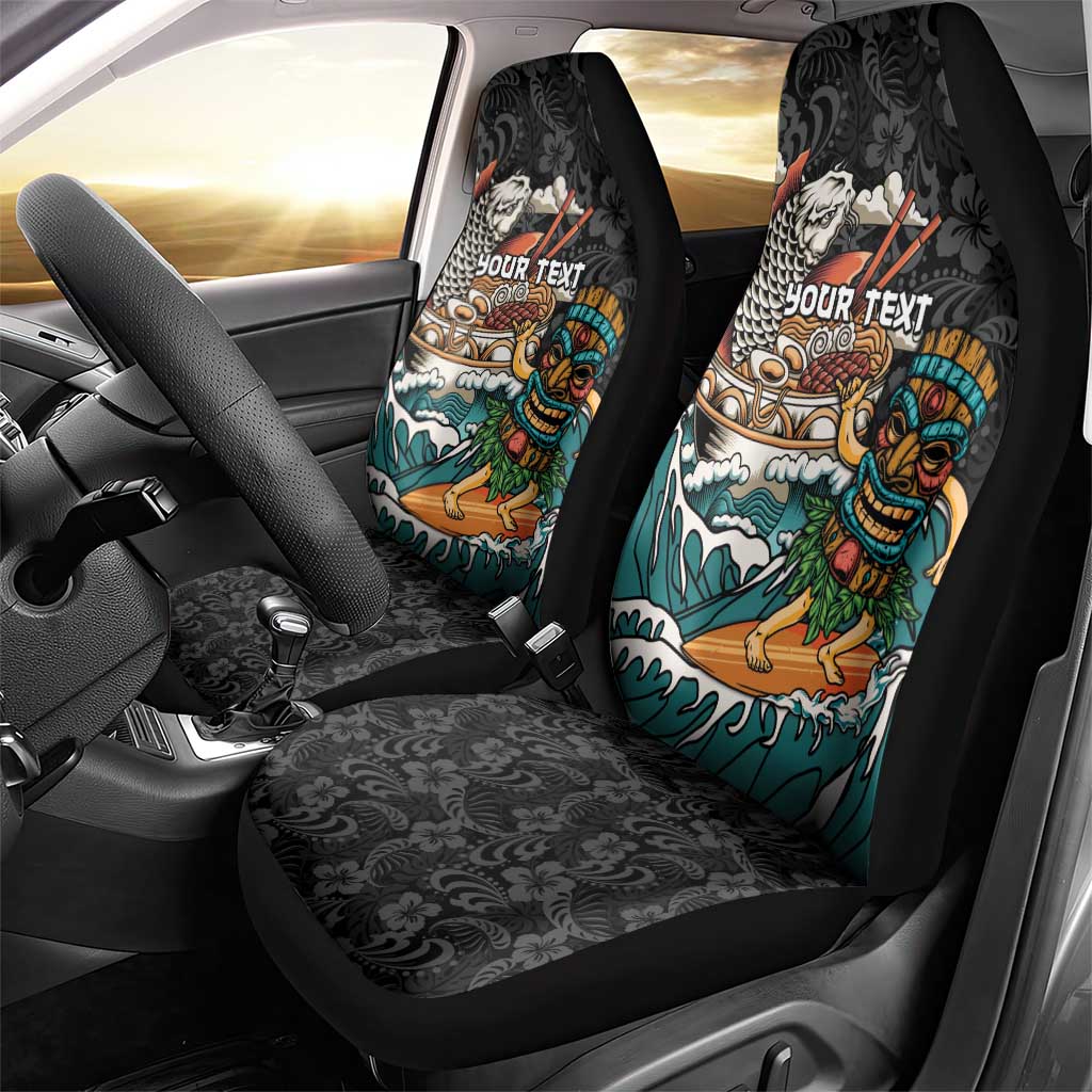 Personalized Japanese Koi Fish Ramen Car Seat Cover Tiki Surfing Wagara Hibiscus Pattern - Wonder Print Shop
