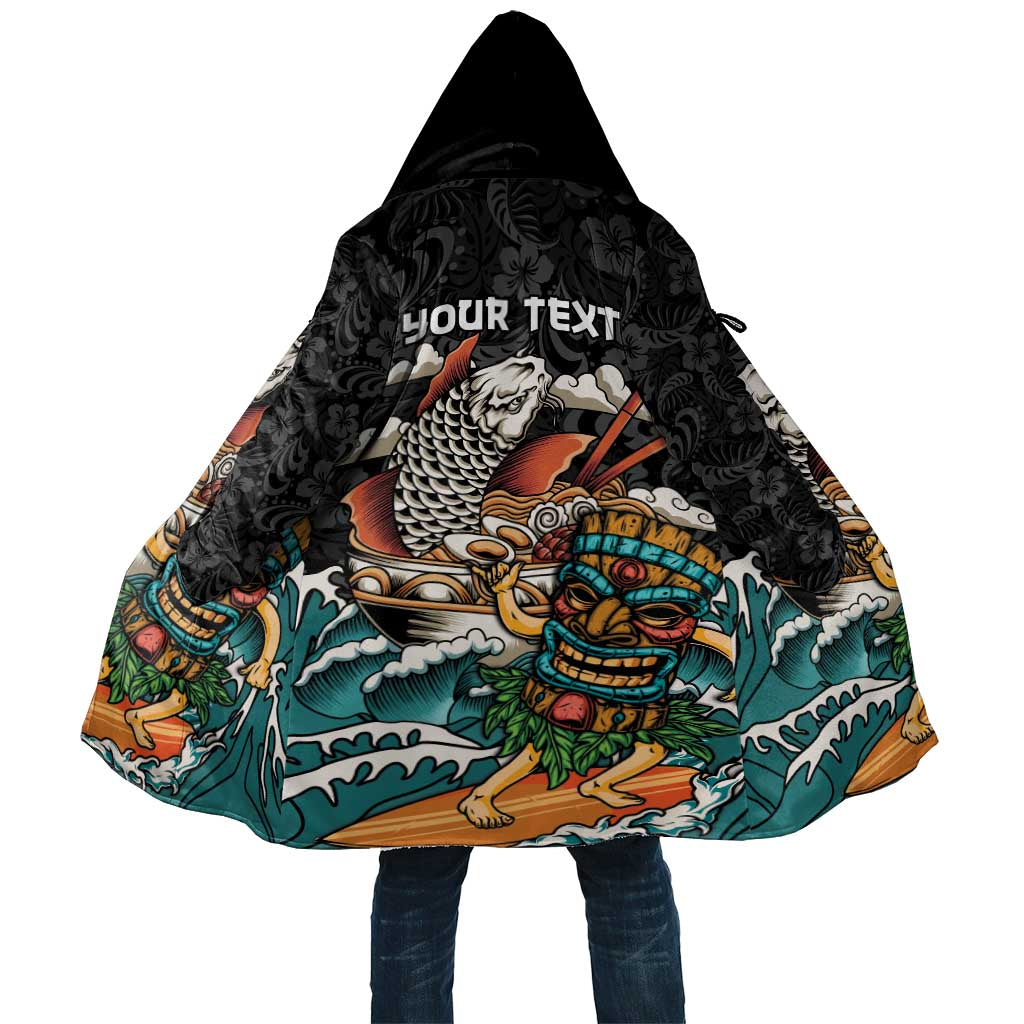 Personalized Japanese Koi Fish Ramen Cloak Tiki Surfing Wagara Hibiscus Pattern - Wonder Print Shop