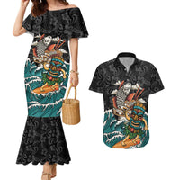 Personalized Japanese Koi Fish Ramen Couples Matching Mermaid Dress and Hawaiian Shirt Tiki Surfing Wagara Hibiscus Pattern - Wonder Print Shop