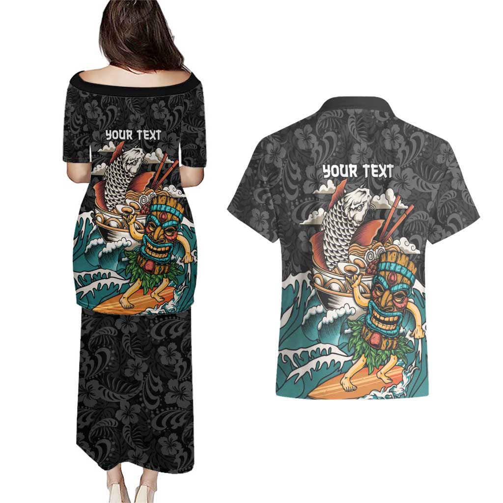 Personalized Japanese Koi Fish Ramen Couples Matching Puletasi and Hawaiian Shirt Tiki Surfing Wagara Hibiscus Pattern - Wonder Print Shop