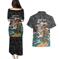 Personalized Japanese Koi Fish Ramen Couples Matching Puletasi and Hawaiian Shirt Tiki Surfing Wagara Hibiscus Pattern - Wonder Print Shop