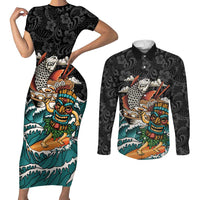 Personalized Japanese Koi Fish Ramen Couples Matching Short Sleeve Bodycon Dress and Long Sleeve Button Shirt Tiki Surfing Wagara Hibiscus Pattern - Wonder Print Shop