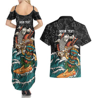 Personalized Japanese Koi Fish Ramen Couples Matching Summer Maxi Dress and Hawaiian Shirt Tiki Surfing Wagara Hibiscus Pattern - Wonder Print Shop