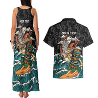 Personalized Japanese Koi Fish Ramen Couples Matching Tank Maxi Dress and Hawaiian Shirt Tiki Surfing Wagara Hibiscus Pattern - Wonder Print Shop