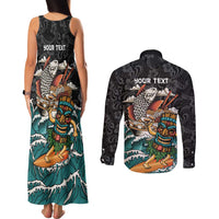Personalized Japanese Koi Fish Ramen Couples Matching Tank Maxi Dress and Long Sleeve Button Shirt Tiki Surfing Wagara Hibiscus Pattern - Wonder Print Shop
