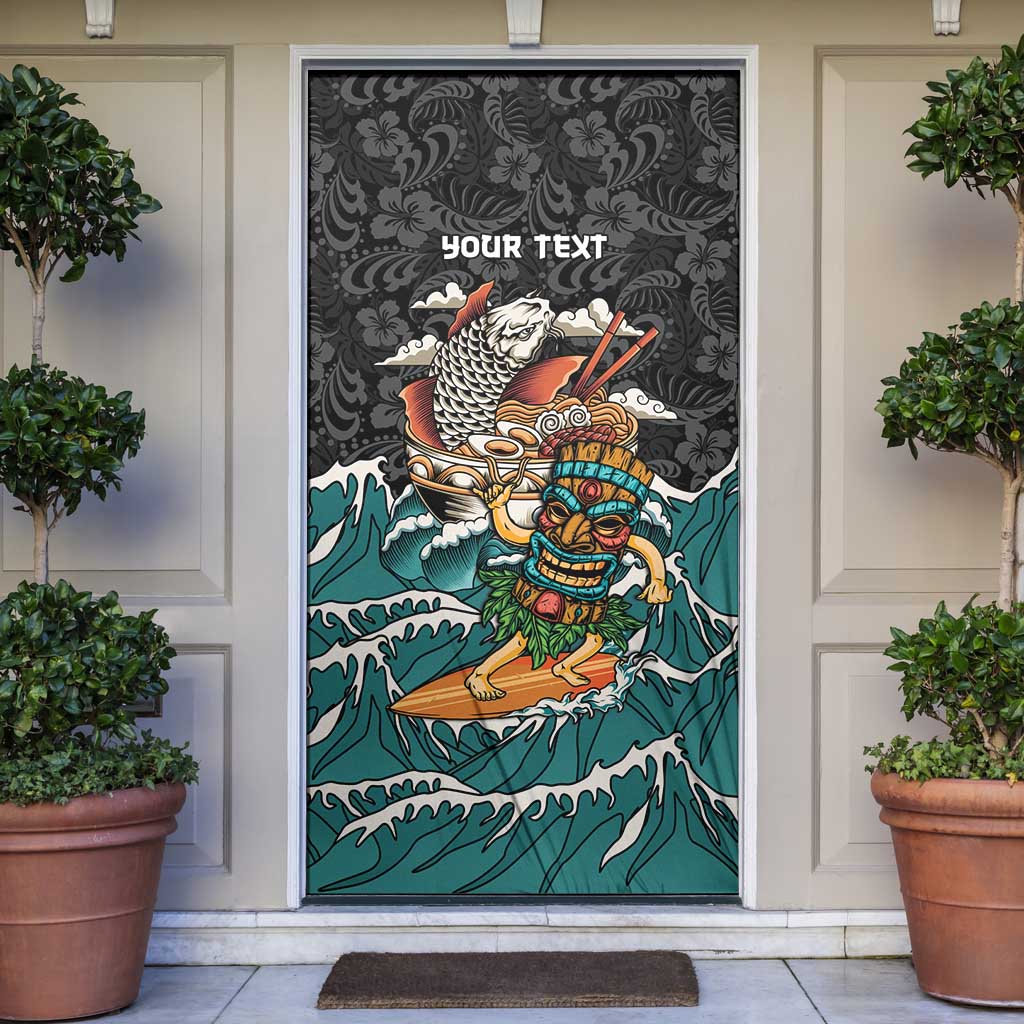 Personalized Japanese Koi Fish Ramen Door Cover Tiki Surfing Wagara Hibiscus Pattern - Wonder Print Shop