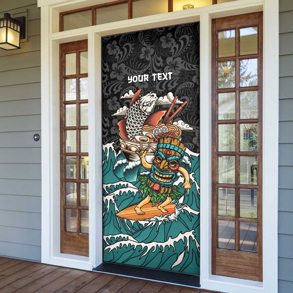 Personalized Japanese Koi Fish Ramen Door Cover Tiki Surfing Wagara Hibiscus Pattern - Wonder Print Shop