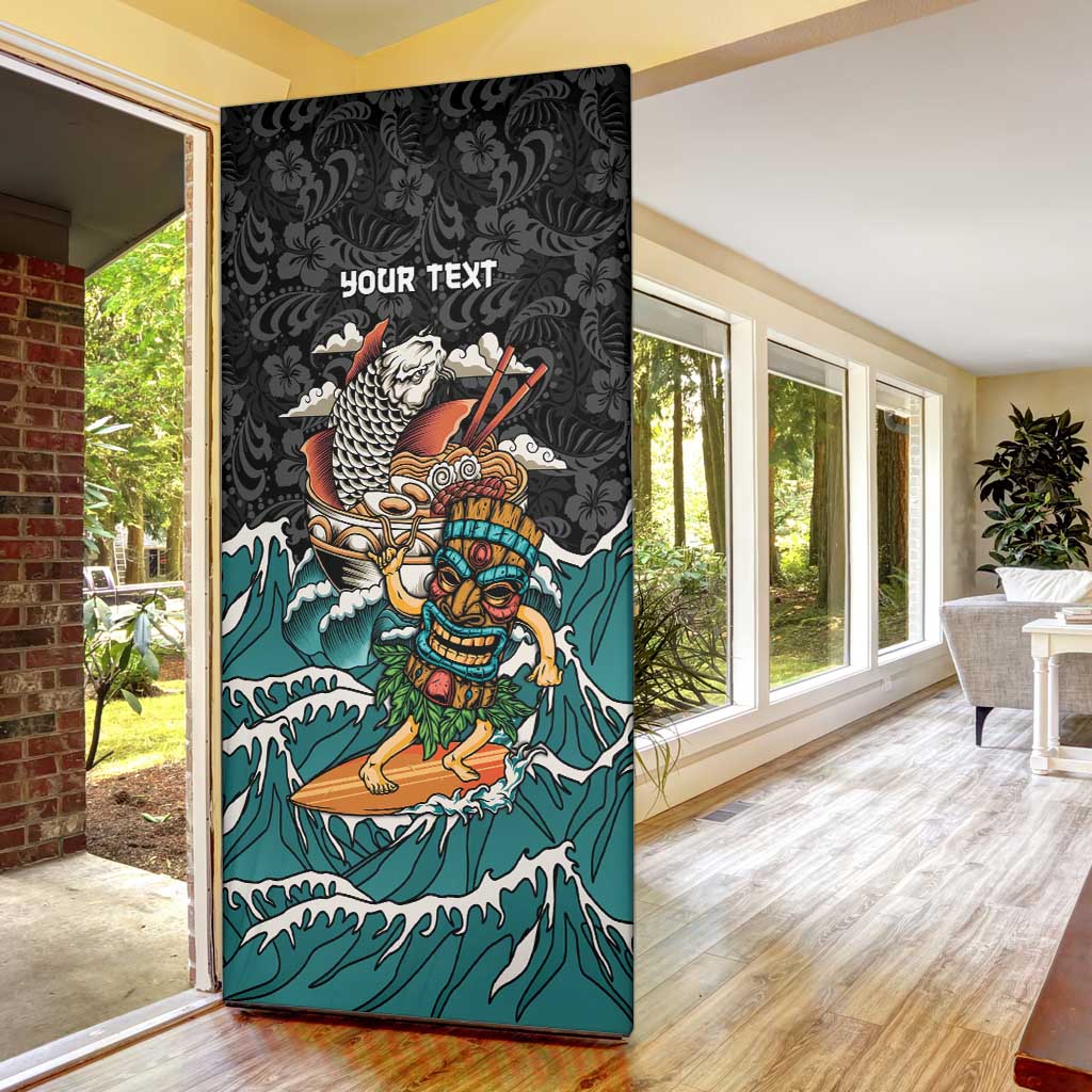 Personalized Japanese Koi Fish Ramen Door Cover Tiki Surfing Wagara Hibiscus Pattern - Wonder Print Shop
