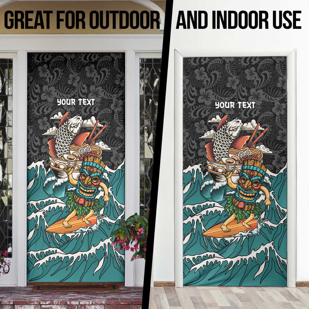 Personalized Japanese Koi Fish Ramen Door Cover Tiki Surfing Wagara Hibiscus Pattern - Wonder Print Shop