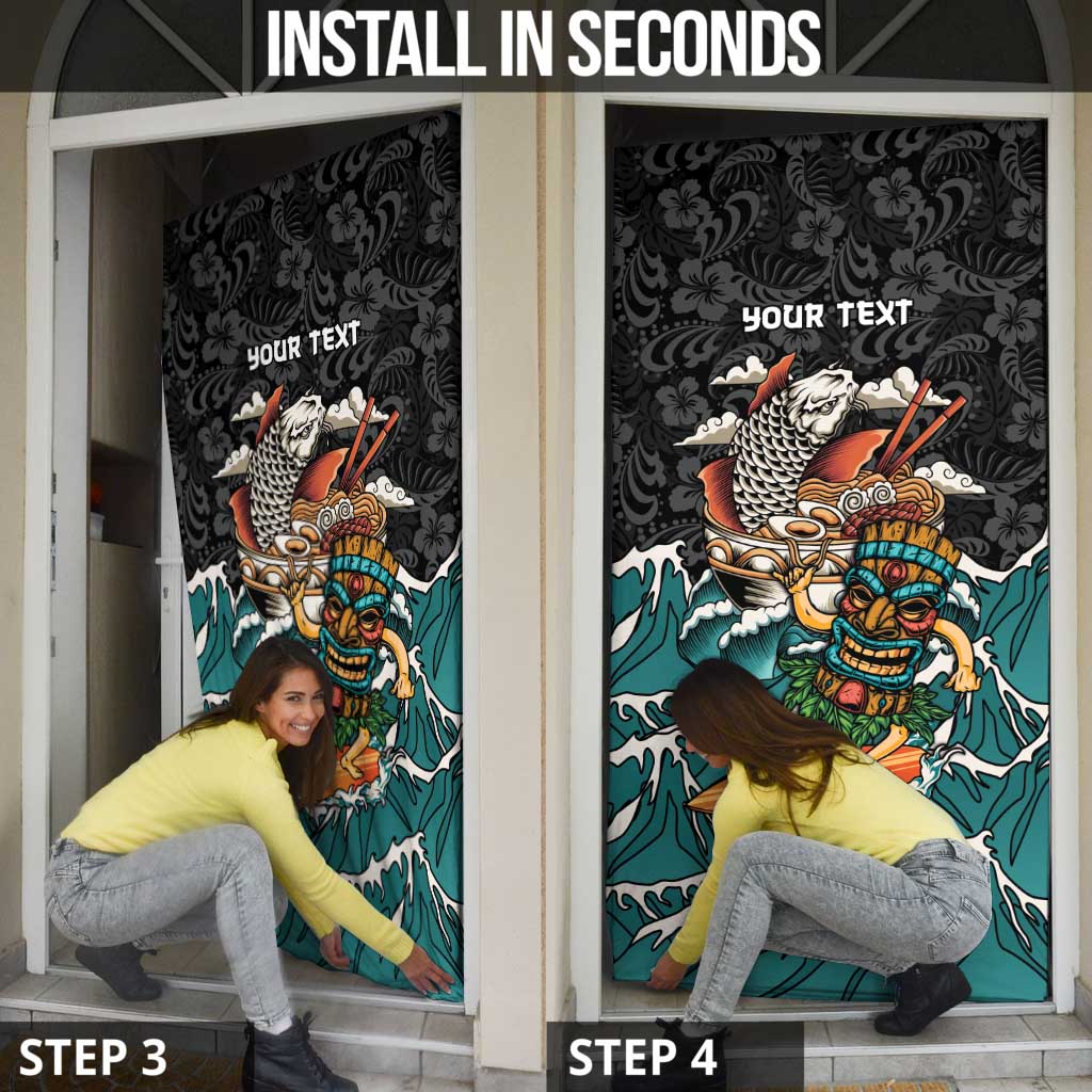Personalized Japanese Koi Fish Ramen Door Cover Tiki Surfing Wagara Hibiscus Pattern - Wonder Print Shop