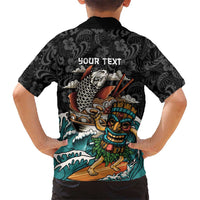 Personalized Japanese Koi Fish Ramen Family Matching Mermaid Dress and Hawaiian Shirt Tiki Surfing Wagara Hibiscus Pattern