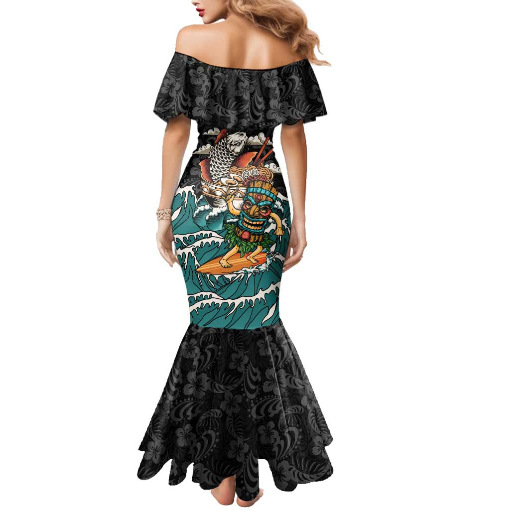 Personalized Japanese Koi Fish Ramen Family Matching Mermaid Dress and Hawaiian Shirt Tiki Surfing Wagara Hibiscus Pattern