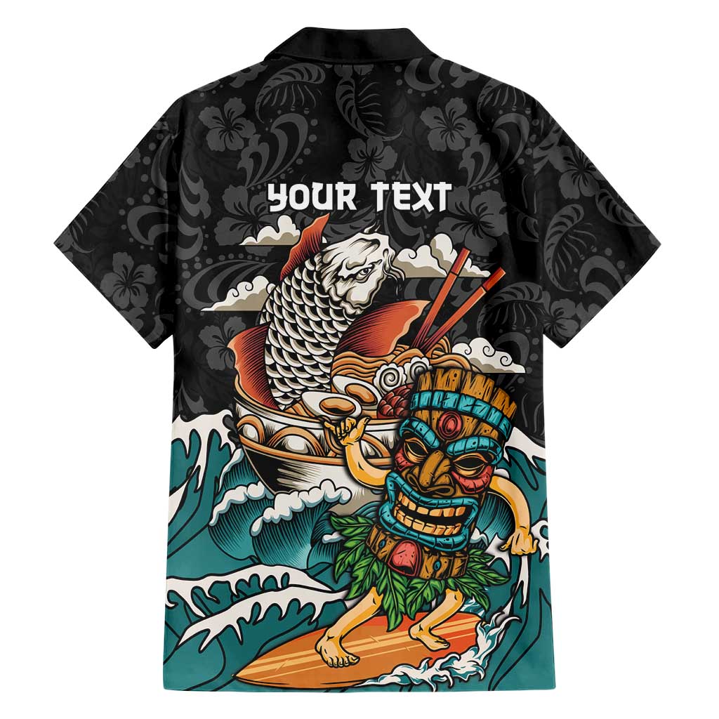 Personalized Japanese Koi Fish Ramen Family Matching Off The Shoulder Long Sleeve Dress and Hawaiian Shirt Tiki Surfing Wagara Hibiscus Pattern