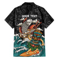 Personalized Japanese Koi Fish Ramen Family Matching Off The Shoulder Long Sleeve Dress and Hawaiian Shirt Tiki Surfing Wagara Hibiscus Pattern