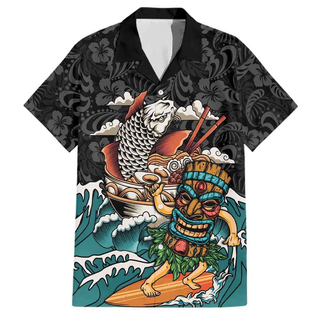 Personalized Japanese Koi Fish Ramen Family Matching Short Sleeve Bodycon Dress and Hawaiian Shirt Tiki Surfing Wagara Hibiscus Pattern